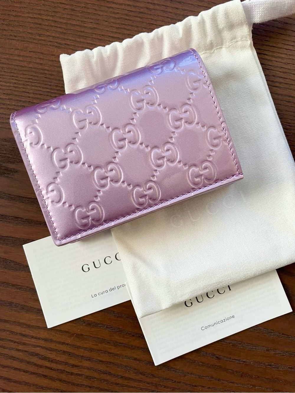 Gucci Guccissima GG Emblem Small Wallet - Lilac Patent